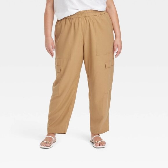 Women's High-Rise Ankle Cargo Pants - a New Day Tan XXL - Picture 1 of 9